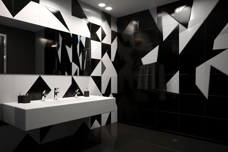 Modern Black and White Tile Bathroom